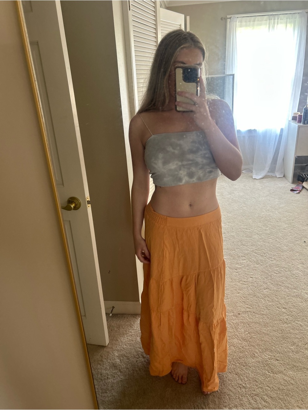 Soft Surroundings Orange Tiered Maxi Skirt